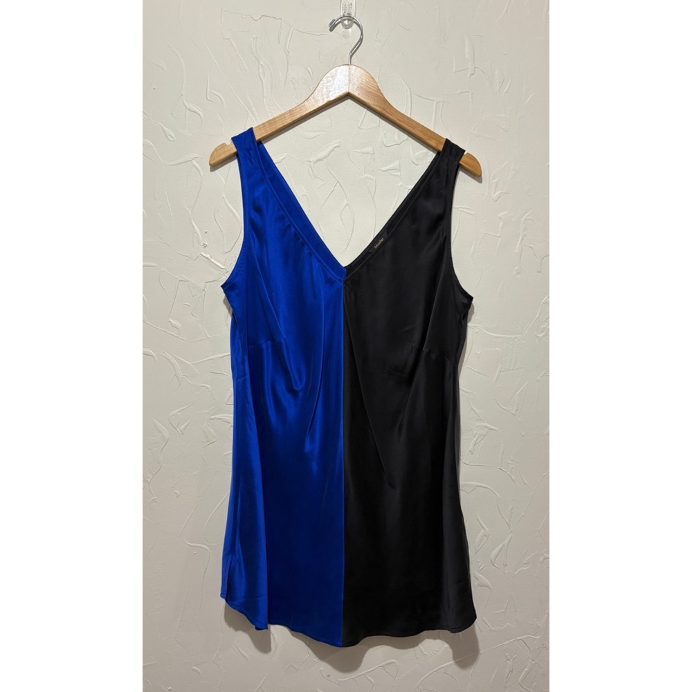 Marée Pour Toi black/blue colorblock 100% silk v-neck tunic tank top (size 12)